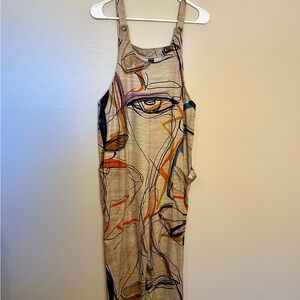 SHEIN Beige Artistic Abstract Print Jumpsuit Size S